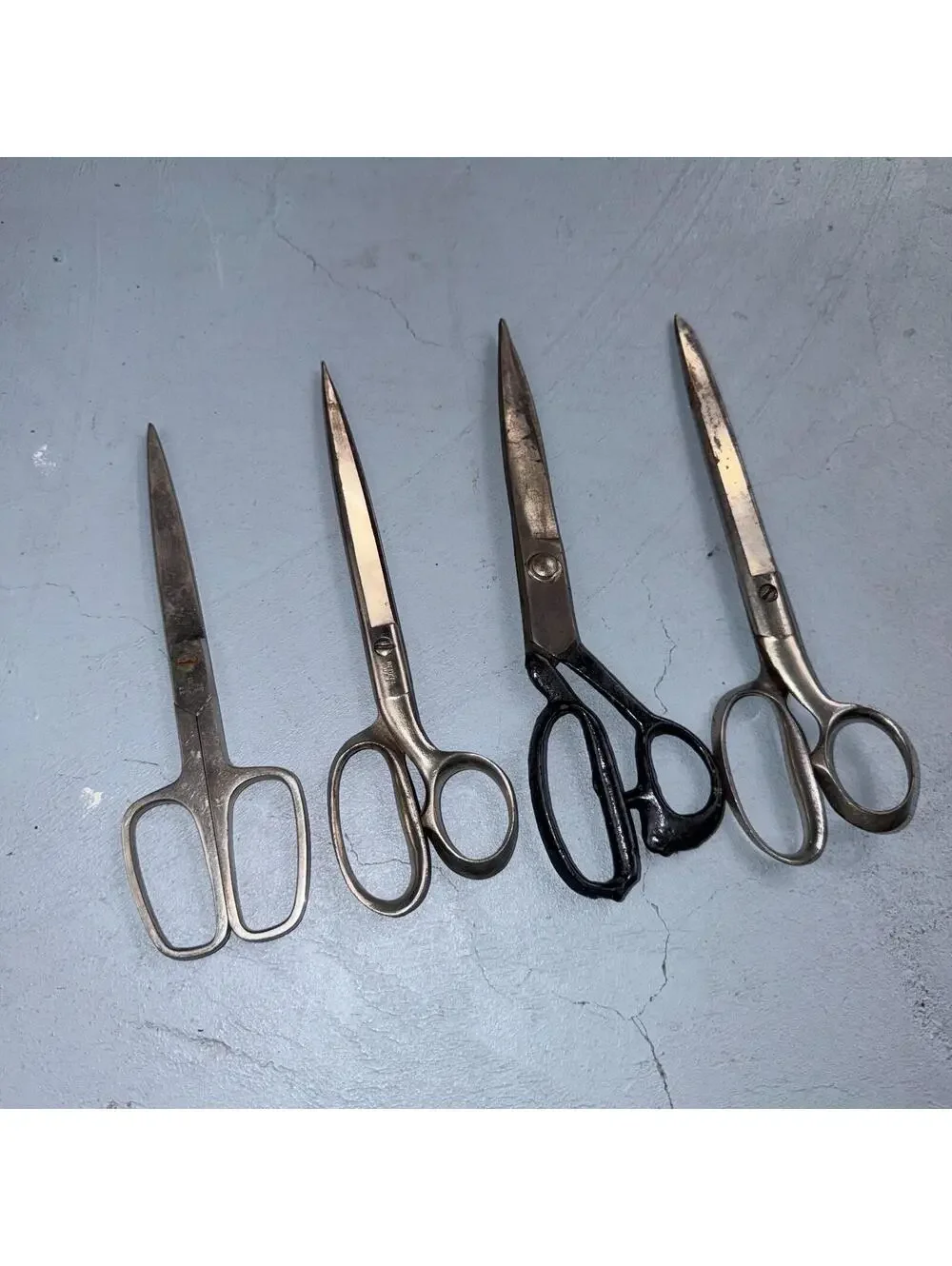 4 Pairs of Used Vintage Scissors Silver Handle Henkel Italy Steel Rare 60s